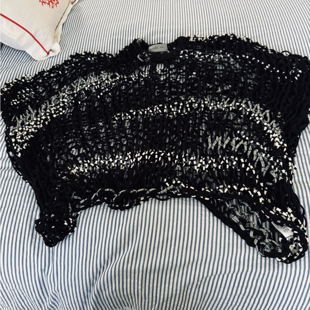 tonle Black and White Open-Knit Sweater